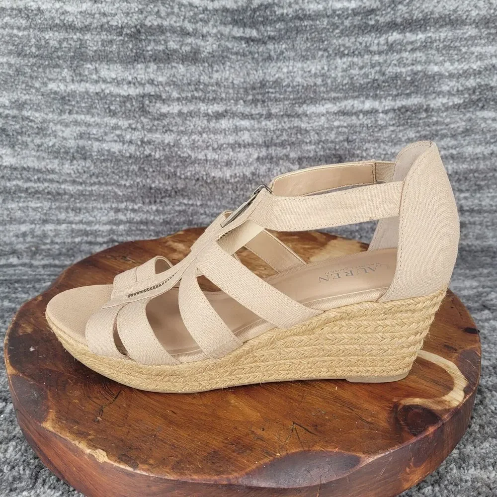 Lauren Ralph Lauren‎ Kelcie Espadrille Sandals Womens 11 Beige Canvas Open Toe